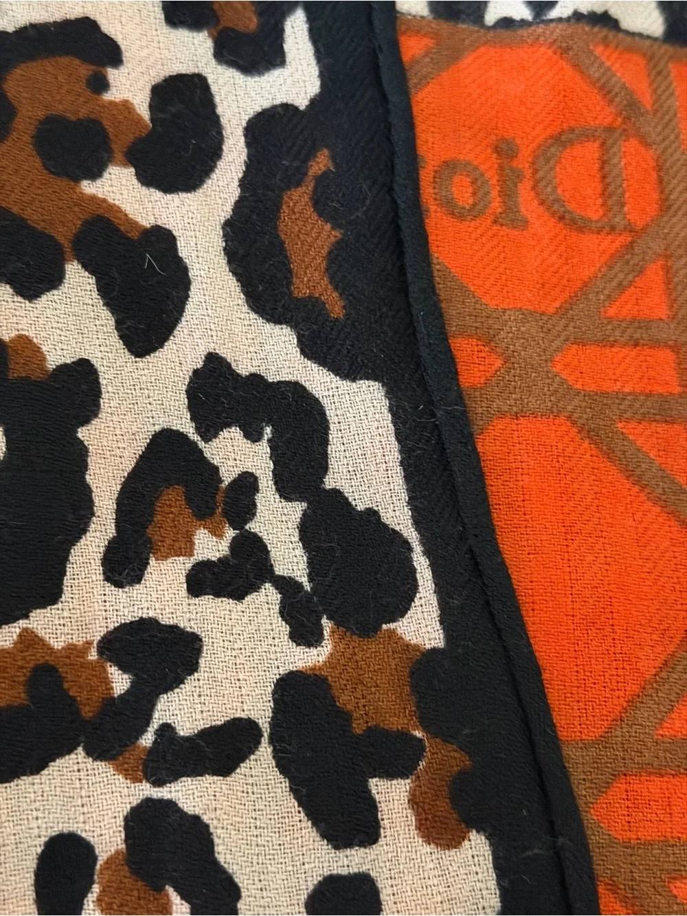 Dior Orange and Brown Logo Pattern Wool/Silk/Cashmere blend Scarf.